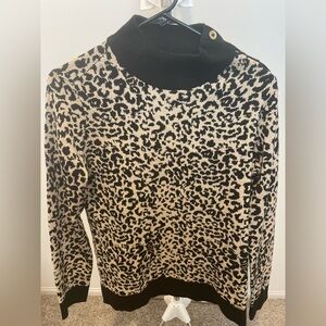 Calvin Klein Black and Cream Animal Print Turtleneck Sweater